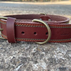 Collar para Perros de piel costuras naranja y verde