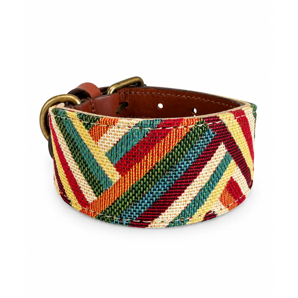 Vista exterior del Collar para galgos Green con tejido multicolor
