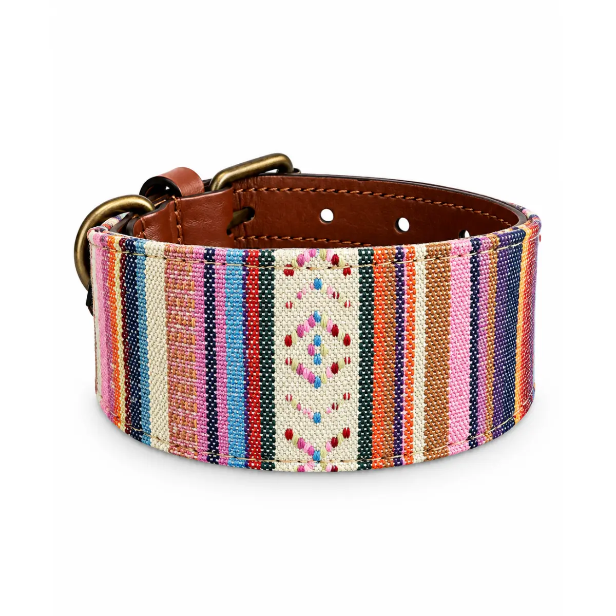 Detalle del tejido multicolor del Collar para galgos Viruta