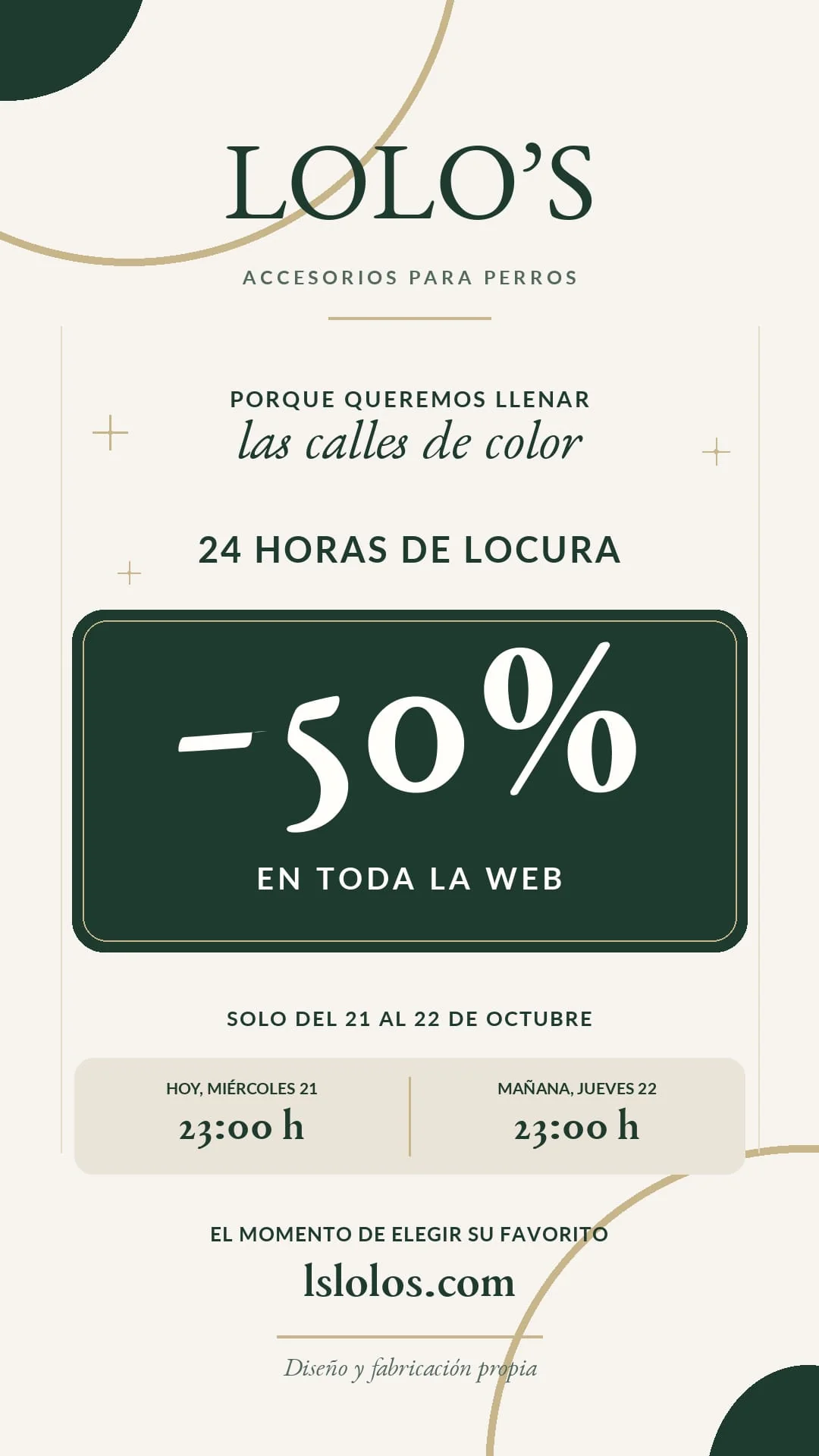 LOLO’S: 50 % de descuento en toda la web, del 21 de octubre a las 23:00 al 22 de octubre a las 23:00